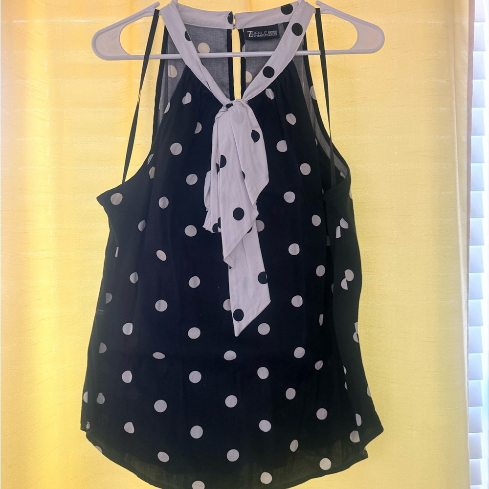 Navy Polka Dot Sleeveless Blouse